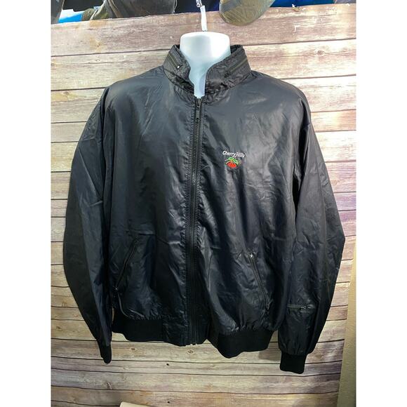 VTG 1980s BLK IZOD Club Cherry Hills Club Windbreaker Jacket Zip Up Hooded Sz XL - Picture 2 of 12